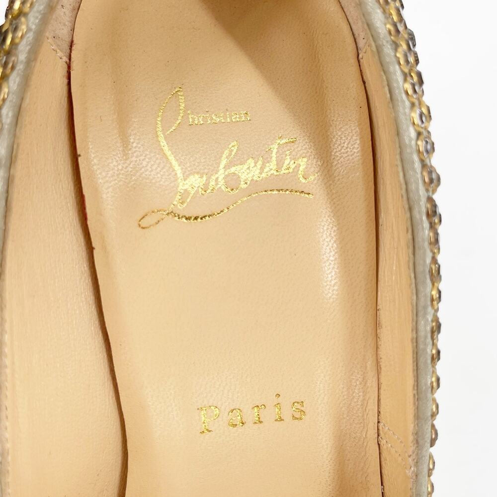 Christian Louboutin Gold Lady Peep 150 Ring Strass Platform Peep Toe Heels EU 37 - Picture 11 of 12